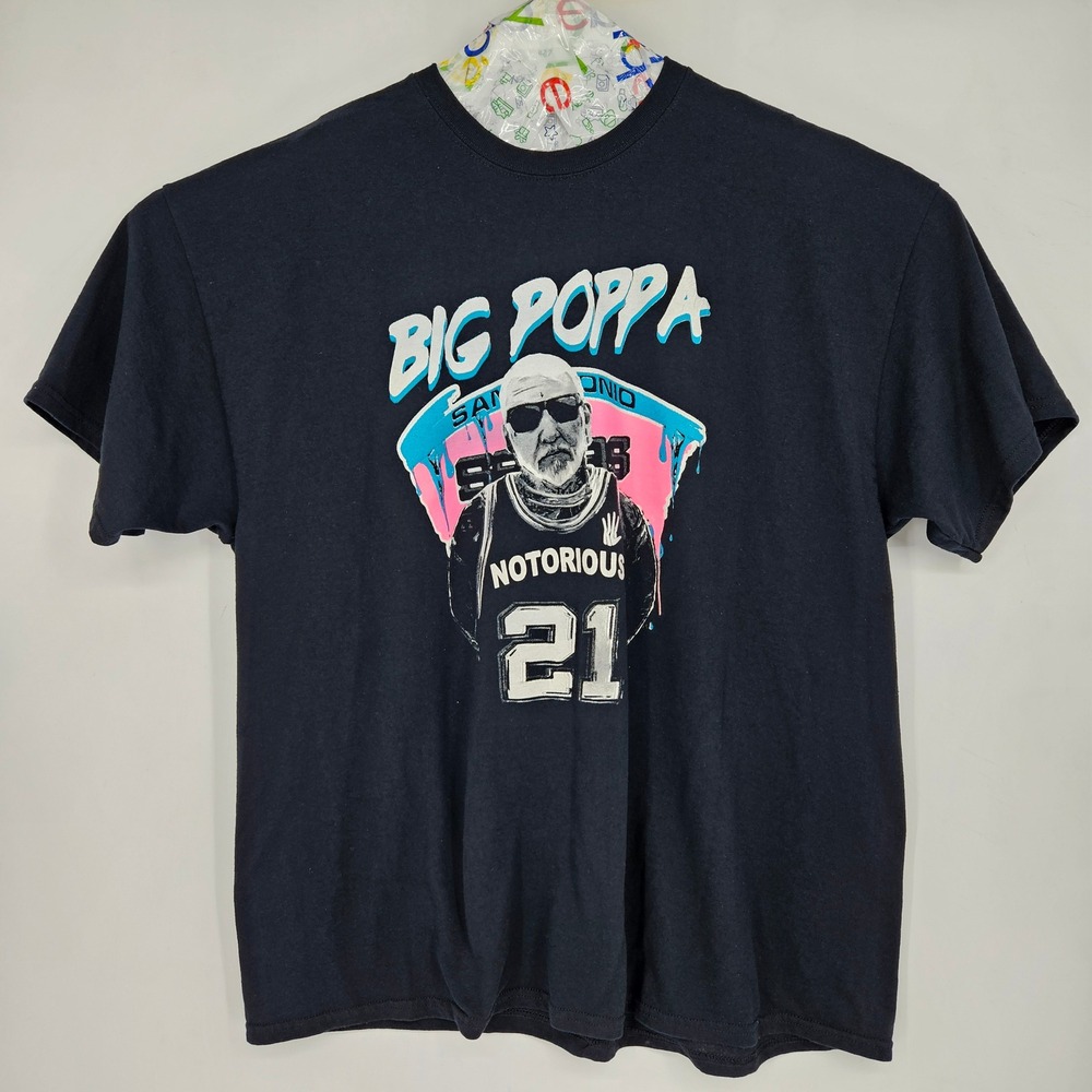 Vintage San Antonio Spurs Shirt Mens 2XL Big Poppa Greg Popovich Black Fiesta